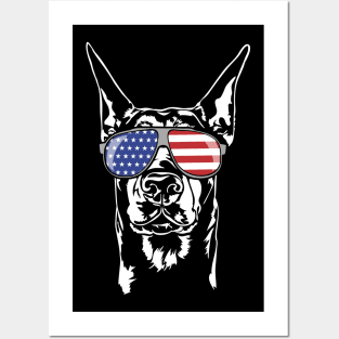 Doberman Pinscher American Flag sunglasses patriotic dog Posters and Art